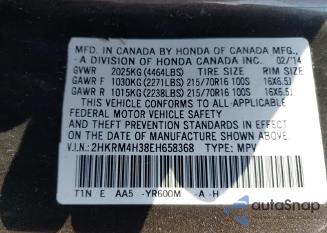 2014 Honda Cr-V Lx z USA, uszkodzony, nr VIN 2HKRM4H38EH658368